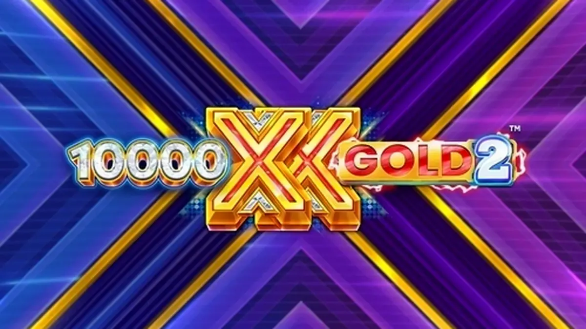 Interface vibrante e dourada do slot 10,000 X Gold 2 com símbolos de moedas e multiplicadores